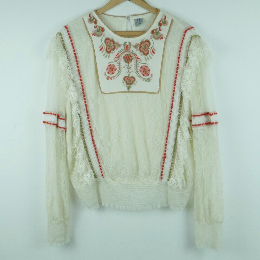 Blank London Large Top Floral Embroidered Sheer Lace Boho Romantic Anthropologie